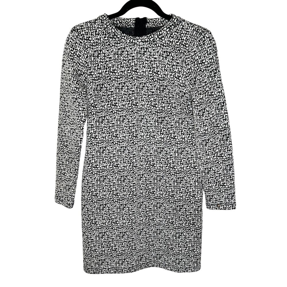 Banana Republic Black White Textured Dress Long Sleeve Mini 4 Petite Work Career
